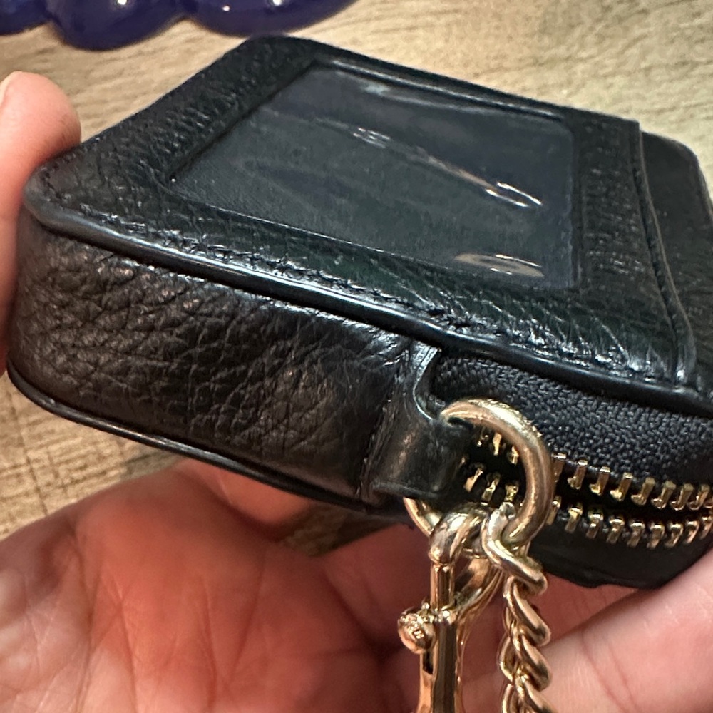 Coach Black Textured Card Holder with Gold Chain - Picture 10 of 10